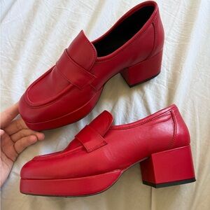 Topshop Red Leather Platform Loafers